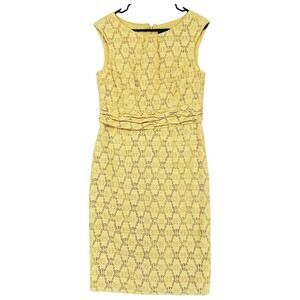 Adrianna Papell Sheath Dress 12 Yellow Lace Ruched Cocktail Wedding Guest Modest